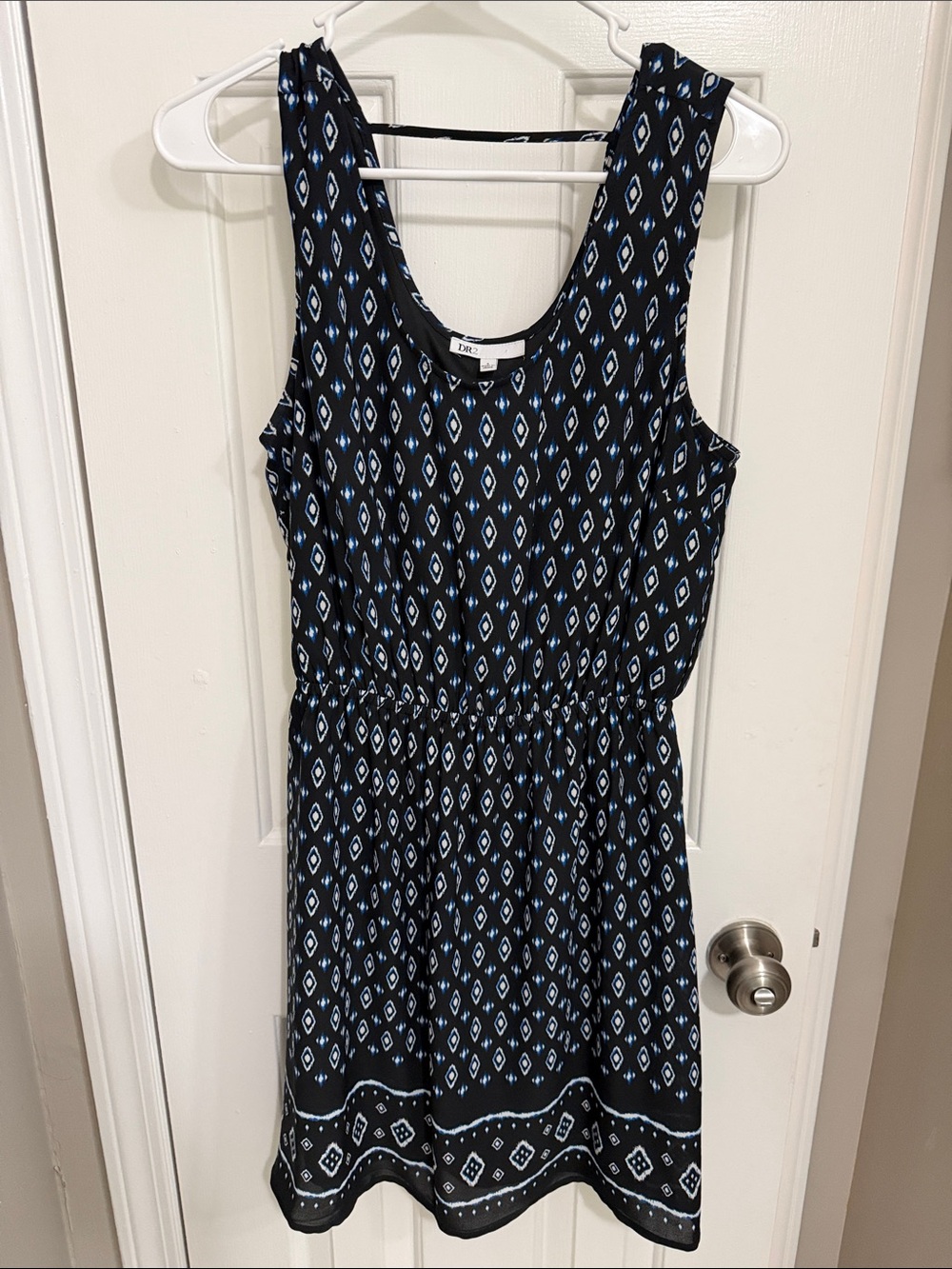 DR2 Black Dress with Blue Diamond Print